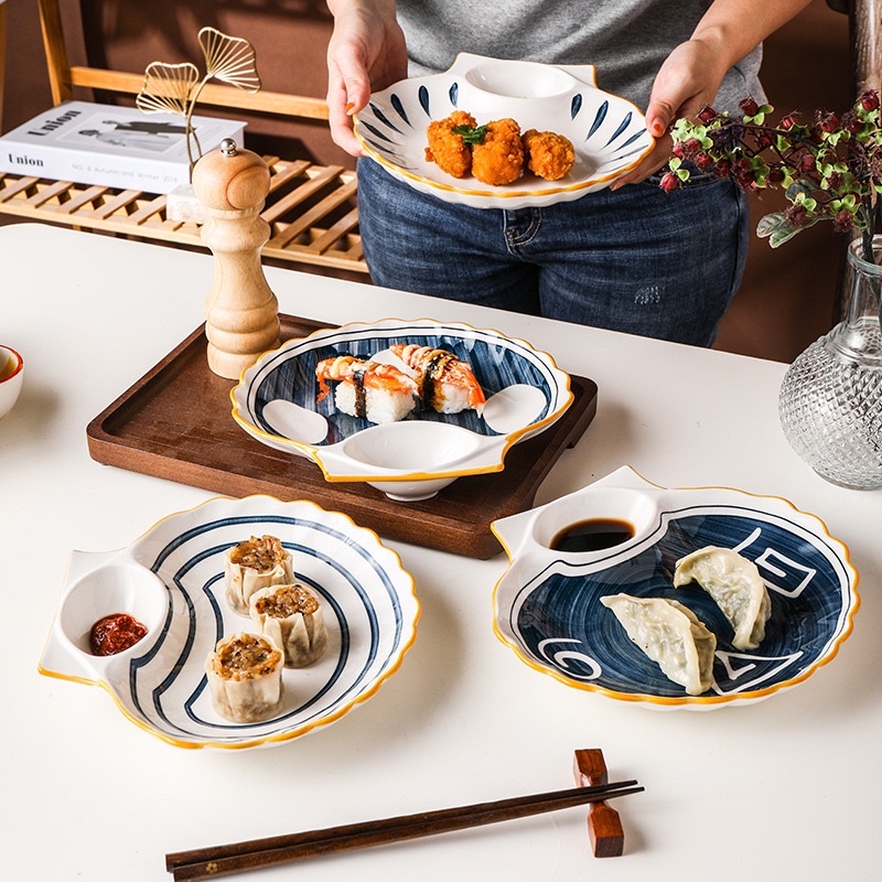 Đĩa Sushi Hình vỏ sò bằng sứ, đĩa sushi phong cách Nhật Bản