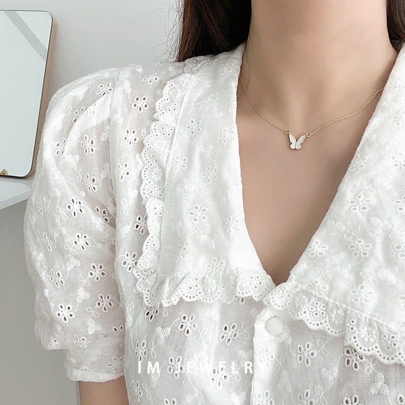 Vòng cổ Hình Bướm Ba Chiều Đính Ngọc Trai Phong Cách Hàn Quốc Dành Cho Nữ