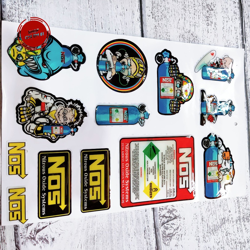 Tem decal nổi NOS Thái Lan dán trang trí cực đẹp, chất keo chắc, bền, không thấm nước