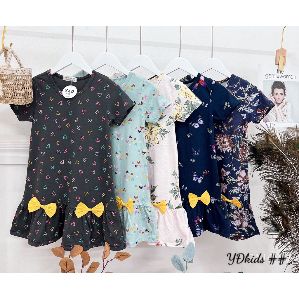 Váy bé gái cotton Hàn dáng xuông đuôi cá gắn 2 nơ XHN916