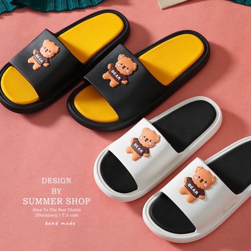Dép Quai Ngang Unisex Hình Gấu, Dép Bear Mềm Êm Chống Trơn Trượt