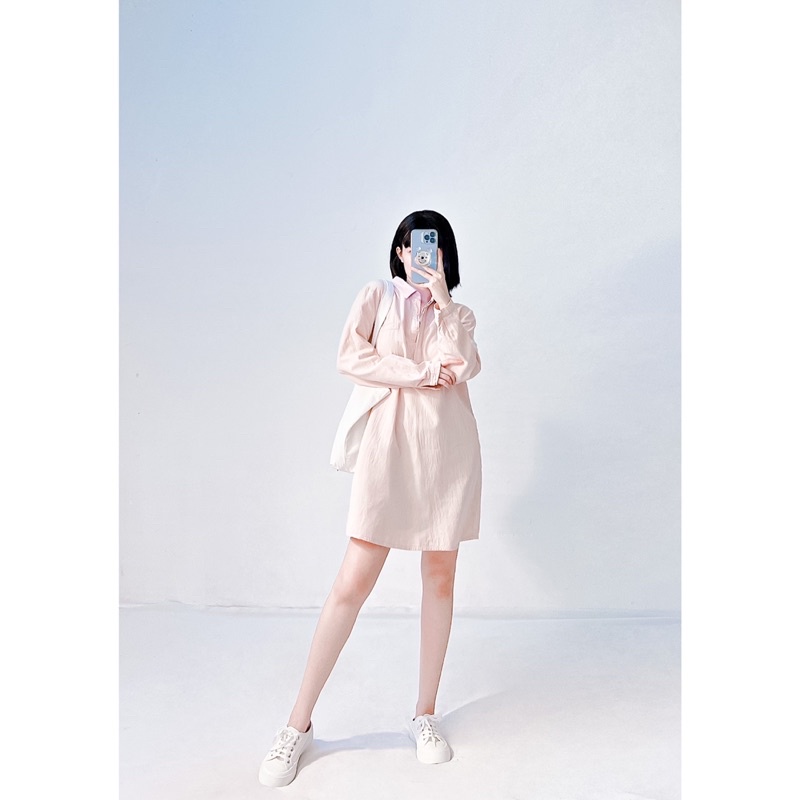 Đầm sơmi pastel tay dài