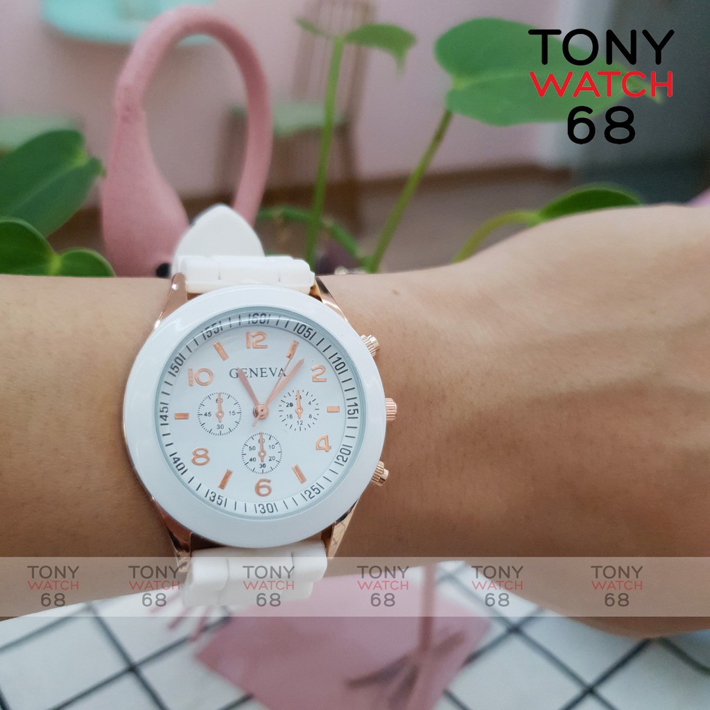 HÀNG CAO CẤP -  Đồng hồ cặp đôi nam nữ Geneva dây cao su trắng mặt kính cong độc đáo chính hãng Tony Watch 68  - Hàng Ca