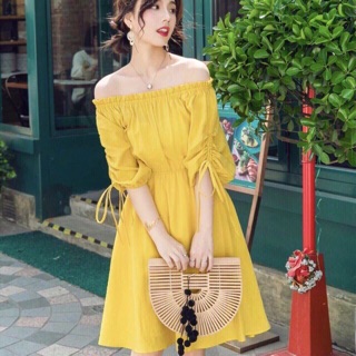 BB181 Đầm trễ vai tay rút dây xinh xắn