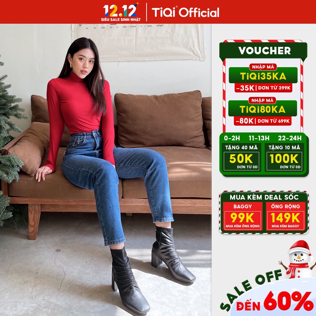 Áo croptop cổ lọ vải thun cotton tay dài trắng đen nude TiQi Jeans A133
