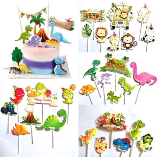 Set cắm giấy khủng long, khủng long núi lửa trang trí bánh kem