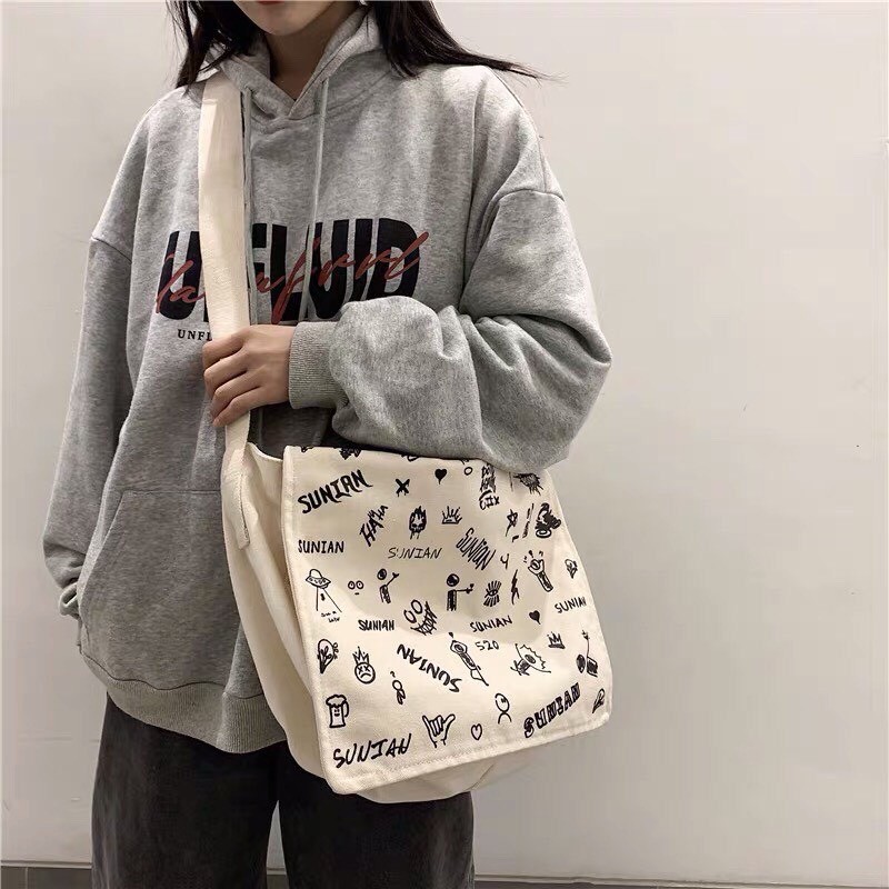 Túi đeo chéo nam nữ phong cách Hàn Quốc chất vải canvas dày dặn đa họa tiết unisex-Hazis Store