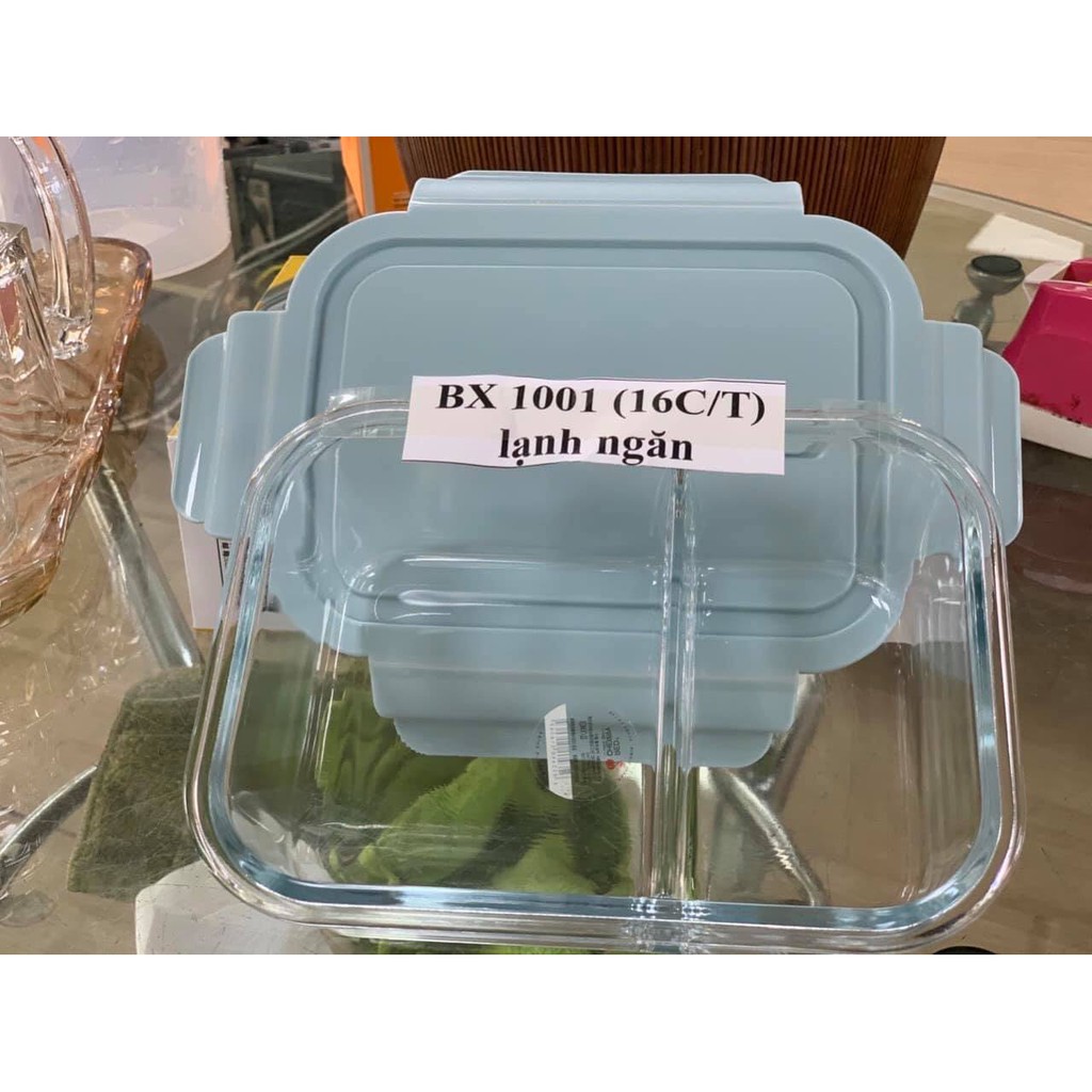 Hộp thủy tinh 3 ngăn có nắp, dung tích 1000ml (ảnh thật)