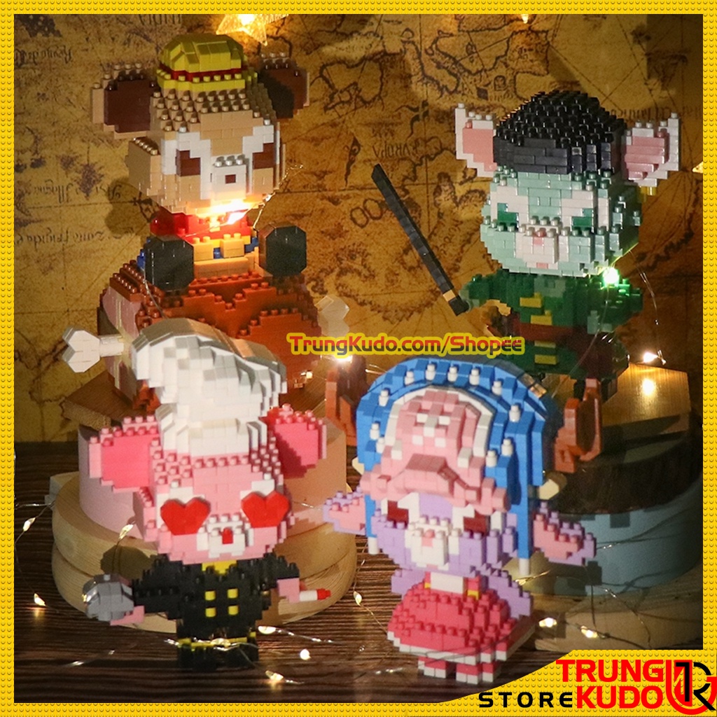 Mô hình One Piece phiên bản Gấu và Thỏ Stella Lou hóa trang dạng đồ chơi xếp hình dùng làm quà tặng, đồ decor