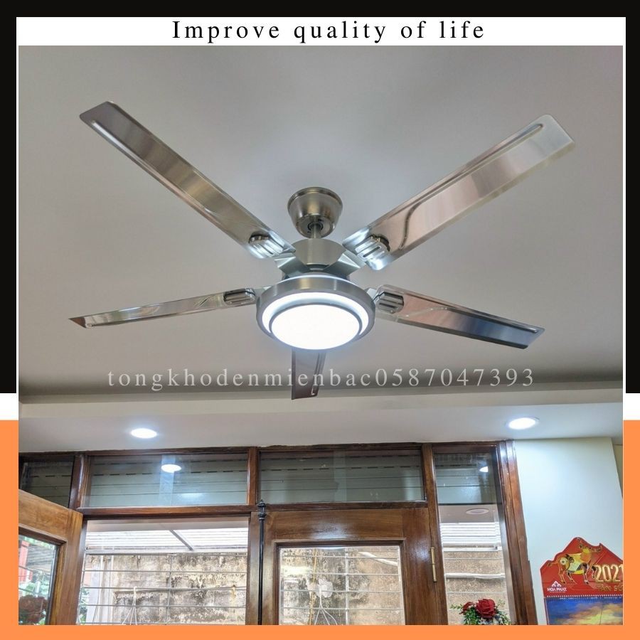 Quạt Trần INOX Không Gỉ - Công Xuất 90W- Động Cơ DC Tiết Kiệm Điện, Có Đèn LED, Có Điều Từ Xa [Bảo Hành 5 Năm]