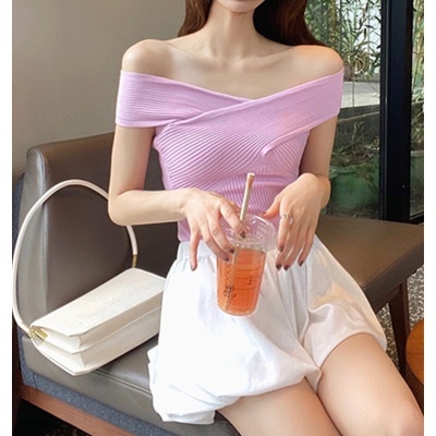 DUNEA Áo Dệt Kim Hai Dây Hở Lưng Đan Dây Chéo Thời Trang Cho Nữ