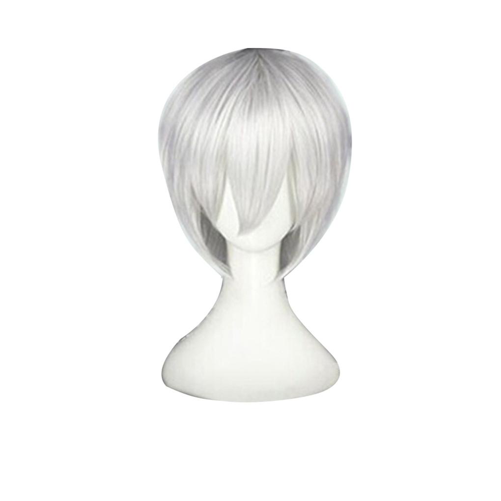 Bộ Tóc Giả Ngắn Thẳng Màu Bạc Bằng Sợi Chịu Nhiệt Hóa Trang Nhân Vật Hoạt Hình Cho Nam