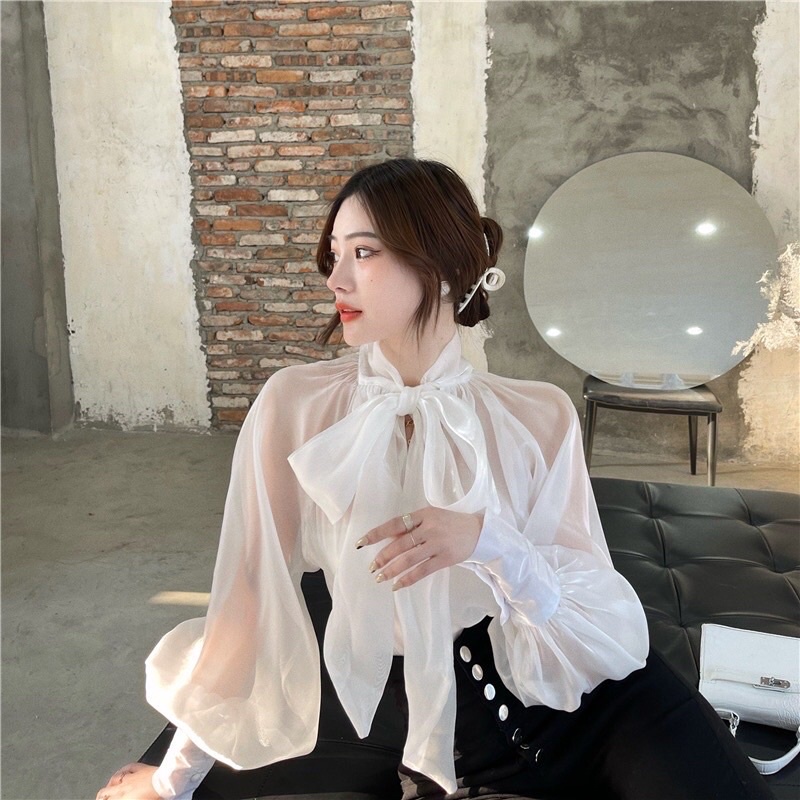 Áo tay voan bồng nơ trước