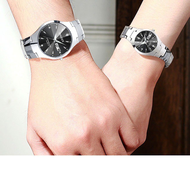 Đồng hồ đôi nam nữ chính hãng, Đồng hồ cặp nam nữ dây thép cao cấp không gỉ chính hãng FNGEEN 5808 - Aka Mart