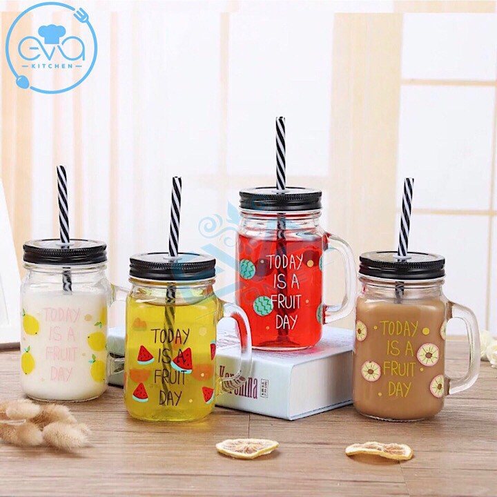 Ly Quai Thuỷ Tinh In Hình Trái Cây 450 Ml