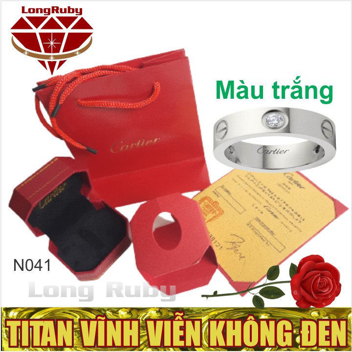 Nhẫn Nam Nữ Cartier Trắng, Vàng, Hồng | Nhẫn Catier Cặp Đôi Titan Đính Đá Lịch Lãm