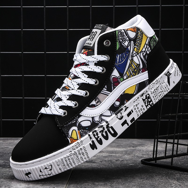 Giày Thể Thao Vans Vải Canvas Cổ Cao In Họa Tiết Graffiti Thời Trang Mùa Thu Cho Nam