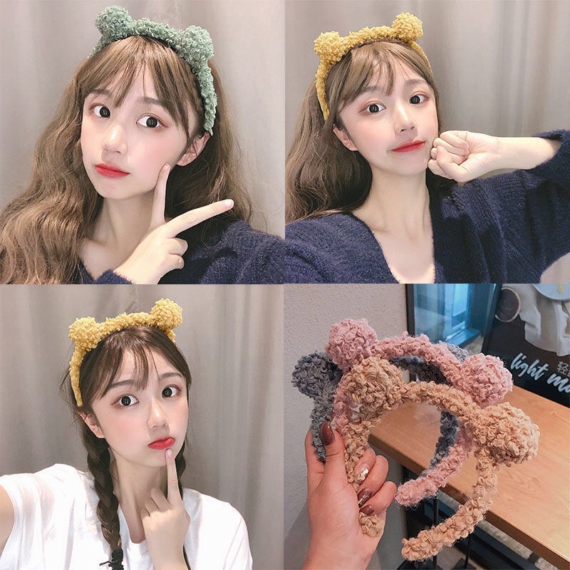 KMHO cài tóc ins fashion cài tóc hình tai gấu nhồi bông dễ thương phong cách Hàn Quốc thời trang cho nữ cài tóc phụ kiện tóc trang sức hàn quốc