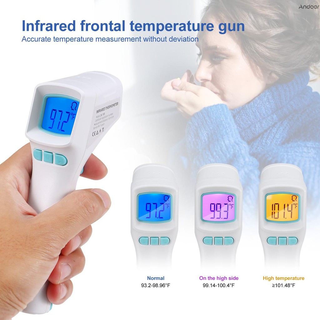 ♥♥~Non-contact Infrared Thermometer Tricolor Backlight Frontal Temperature/Material Temperature °C/°F 32 Memory