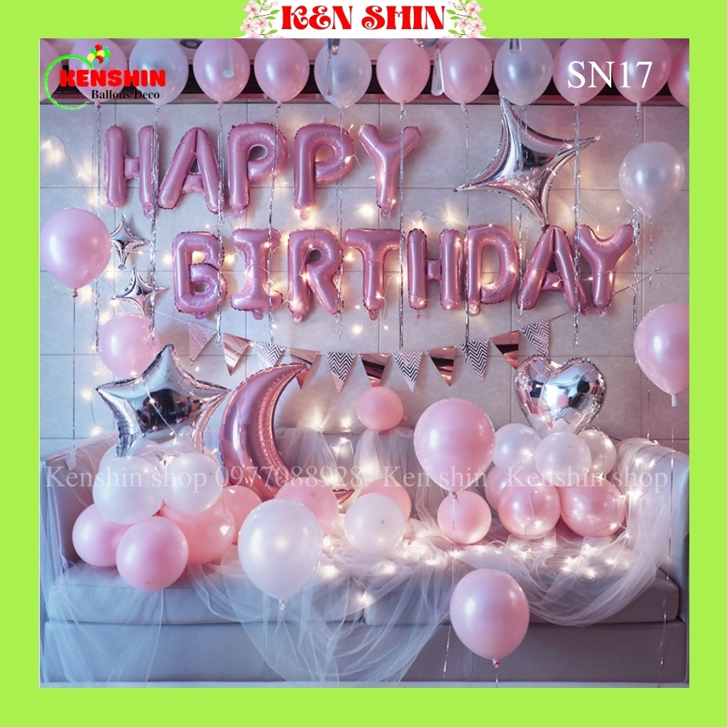 Trang Trí Sinh Nhật Happy Birthday Bóng Bay Trang Trí  Tông Hồng Và Đèn Led Nhiều Kiểu Phụ Kiện Đồ Trang Trí Bong Bóng