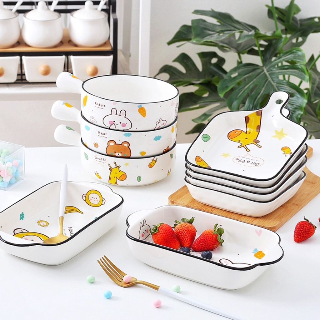 Đĩa sứ, chảo nướng, thố nhiều hình dáng họa tiết động vật ngộ nghĩnh - VS297