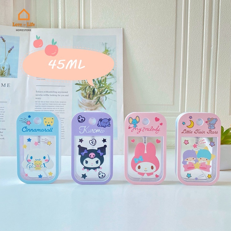 Chai xịt cồn khử trùng/dung dịch nước hoa trong suốt dạng thẻ mini in hình dễ thương gọn nhẹ 45ml