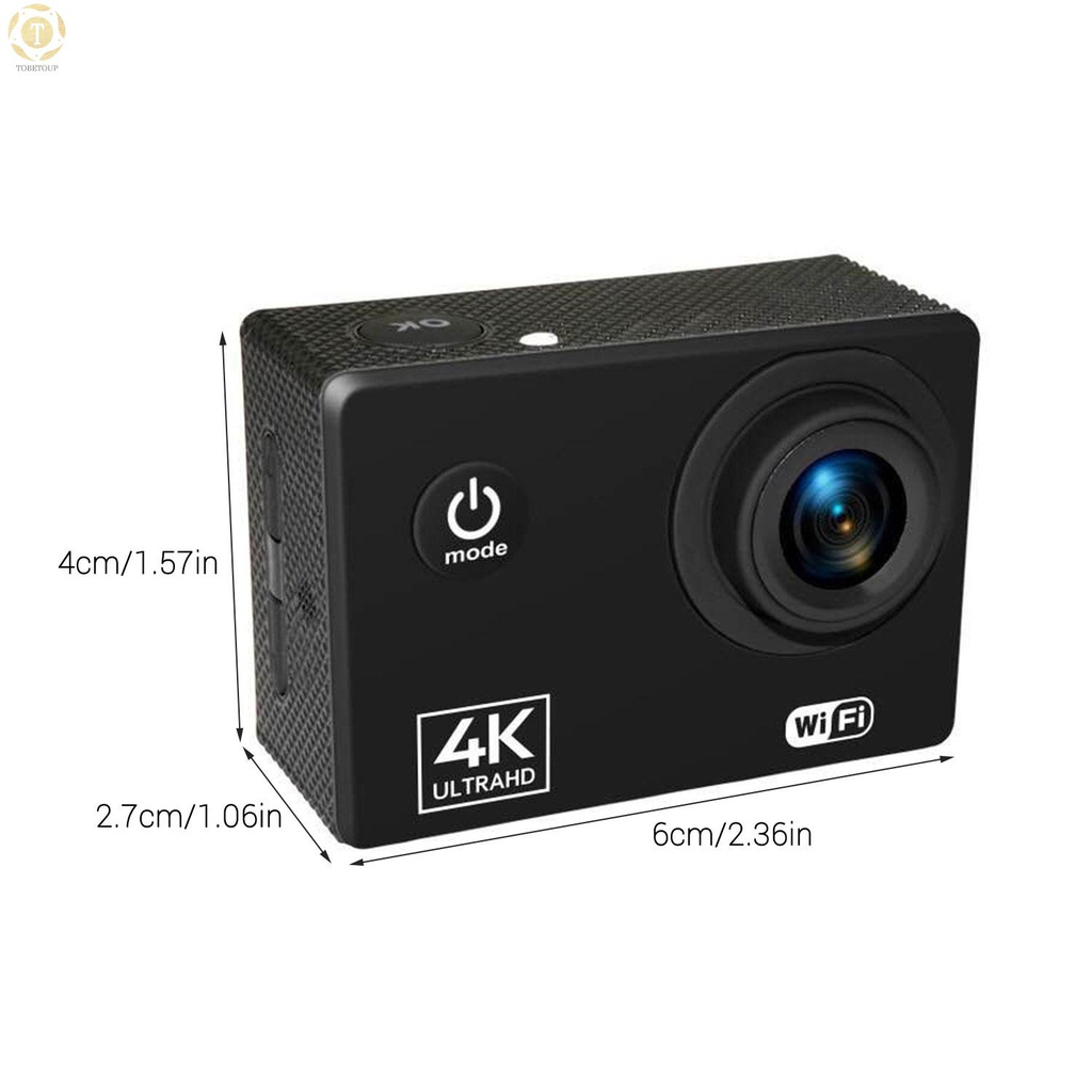 Shipped within 12 hours】 Sports Action Camera 4K 60FPS 2-inch HD Screen Underwater 30m 170 Degree Wide Angle Extended Memory with Waterproof Shell Built-in Li-ion Battery Action Camera [TO]