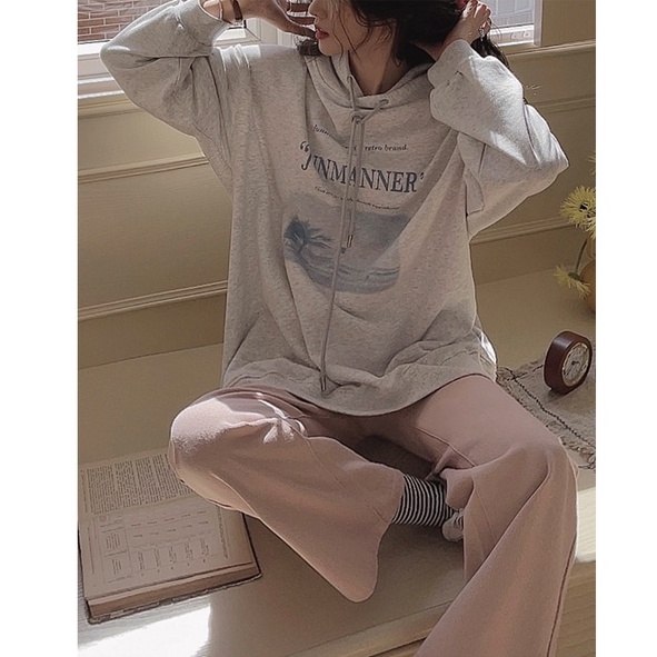 Áo hoodie tay dài dáng rộng màu xám thời trang phong cách Hàn Quốc cho nữ | BigBuy360 - bigbuy360.vn