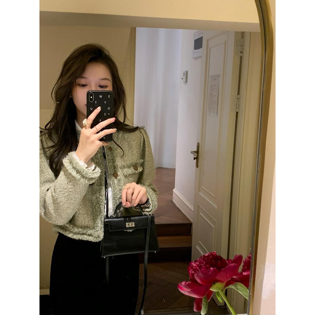 Áo Dạ Tweed Áo Khoác Vest Nữ Ngắn Dài Tay Cổ Tròn Retro Kiểu Hàn Quốc Đi Học Đi Chơi Đi Làm Áo Khoác Nữ Thu Đông AD100
