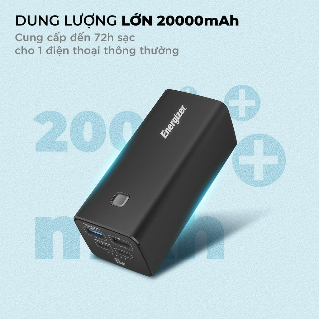 Sạc dự phòng Energizer 20000mAh XP20004PD - tích hợp 4 cổng sạc, công suất sạc lên đến 65W - Hàng chính hãng