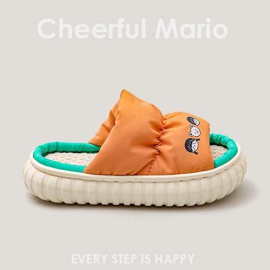 Cheerful Mario Dép Đi Trong Nhà Đế Dày Chống Trượt Chất Liệu Lanh Thời Trang Cho Bé Gái