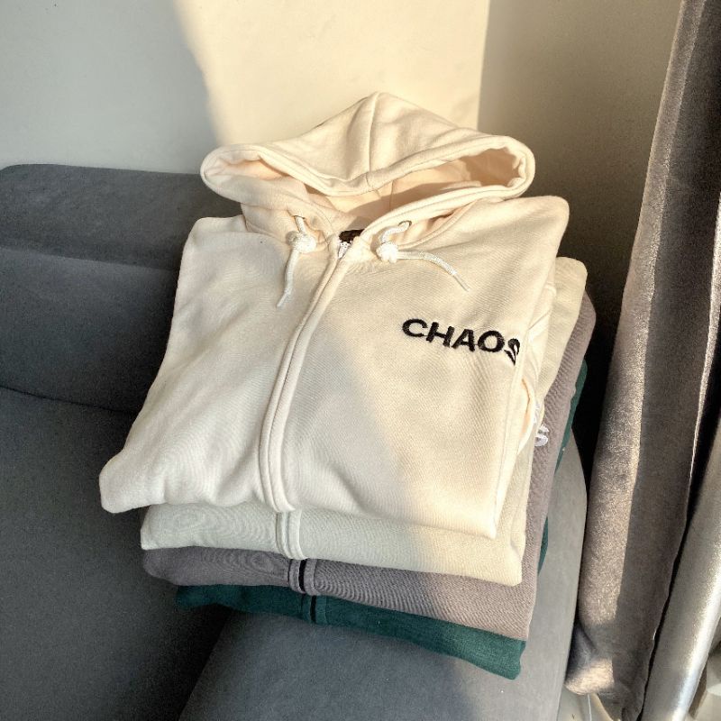 XPstore Áo Khoác Hoodie Zip ulzzang Thêu CHAOS (Ảnh thật)