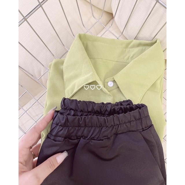 [ BIGSIZE ] SET SƠ MI XANH BƠ + QUẦN ĐEN