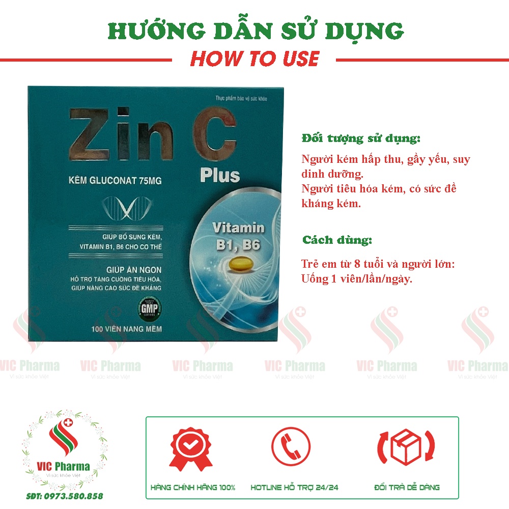 Viên uống tăng đề kháng ZinC giúp bổ sung kẽm và Vitamin B1, B6 cho cơ thể, hộp 100 viên nang