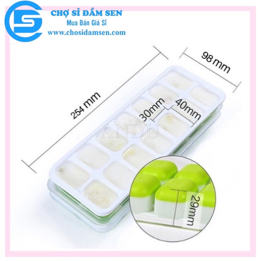 Khay làm đá hình Vuông silicon có nắp 14 viên đế mềm, khay làm thạch hoa quả G253-khayda-V