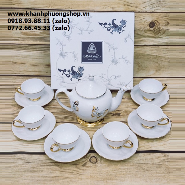 bộ ấm trà hoàng cung chỉ vàng gốm sứ Minh Long - bộ ấm trà gốm sứ Minh Long
