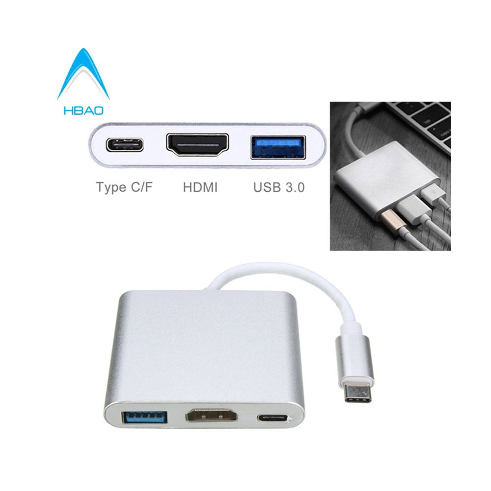 Hub Cáp Bộ Adapter Chuyển Tín Hiệu Usb 3.1 Type-C Sang HDMI 1080P, Type-C Và Usb 3.0 - Bộ Chuyển Đổi 3 Trong 1