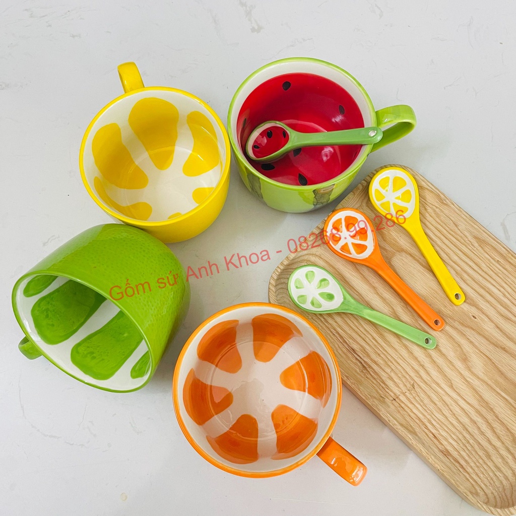 Cốc Uống Nước, 400ml cho bé Cốc Sứ Decor Chịu Nhiệt họa tiết hoa quả Dễ Thương, tiện dụng