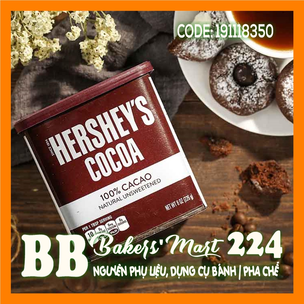 Bột Cacao nguyên chất hiệu HERSHEY'S - Hộp 226gr (BAO BÌ CÓ THỂ THAY ĐỔI TÙY ĐỢT)