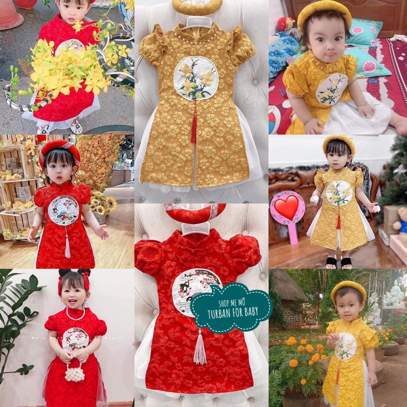 Set áo dài kèm mấn xinh xỉu cho bé cưng🌸🌸🌸🌸
