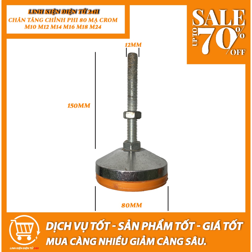 Chân tăng chỉnh phi 80mm đế cao , mạ Crom ren M10-M12-M14-M16-M18-M24, chân tăng chỉnh chiều cao