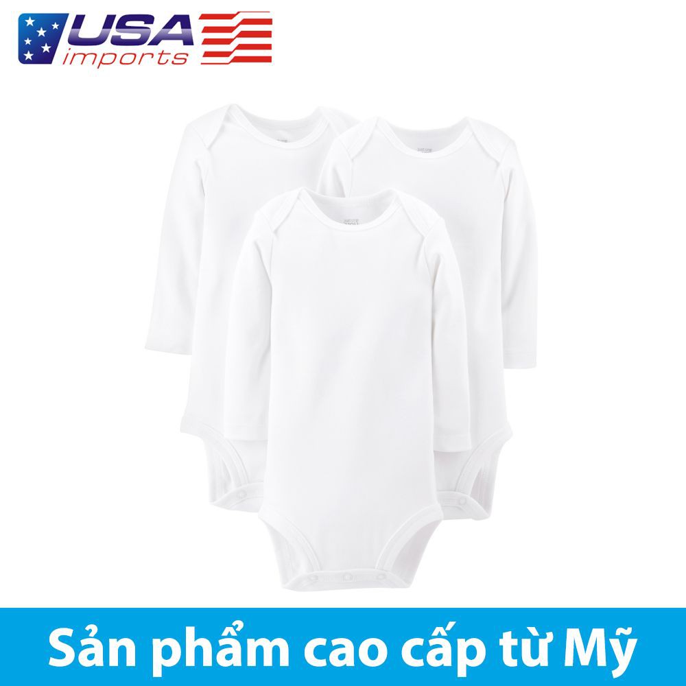 Set 3 bodysuit trắng tay dài Car-tờ Auth Từ Mỹ (bodysuit-trang)