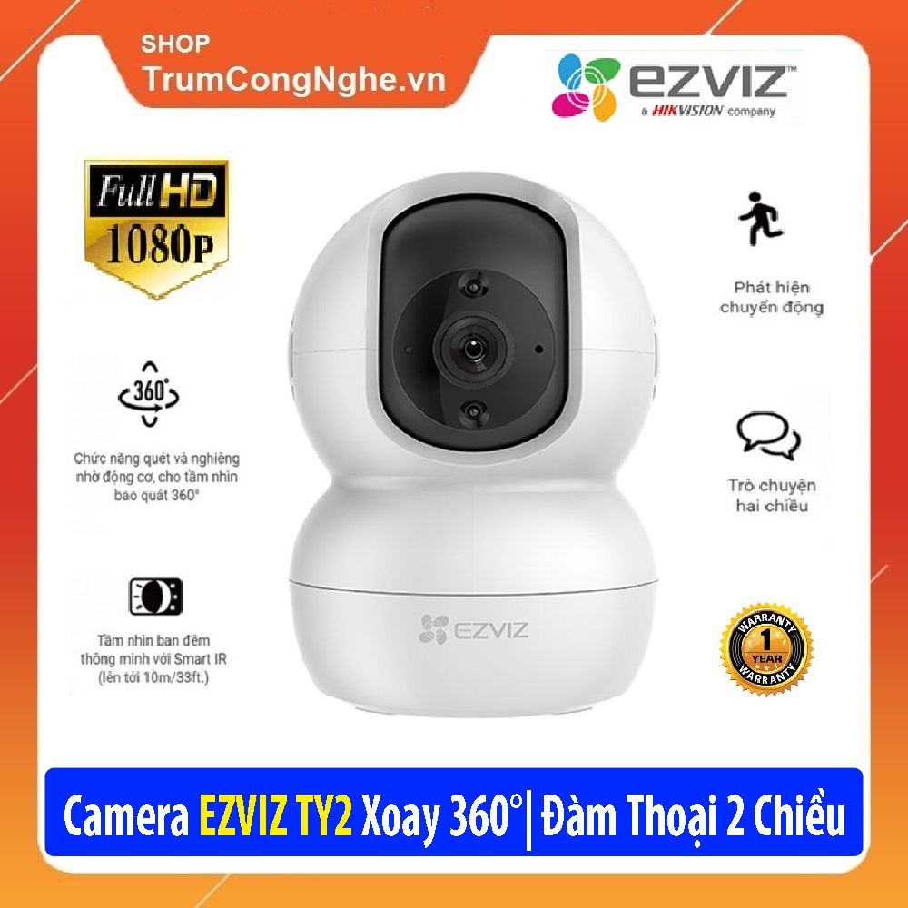 Camera Wifi EZVIZ TY2 Xoay 360°, Đàm Thoại 2 Chiều, Độ Phân Giải Nét 1080P 2MP FullHD