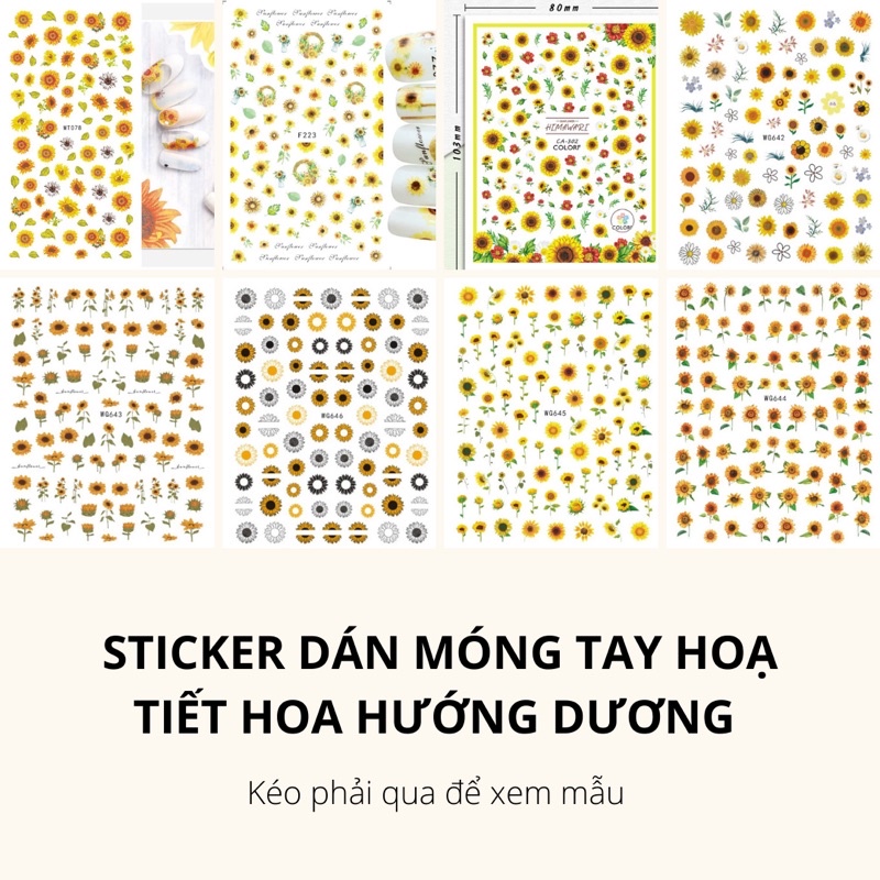 Sticker dán móng tay,hình dán móng tay hoạ tiết hoa hướng dương,hoa cúc trang trí móng tay nail