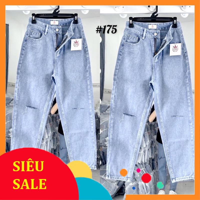Quần baggy Nữ, jeans BOY FRIEND❤Trơn Ống Đứng Xanh Nhạt ⚡Rách gối Mã 175🌸.