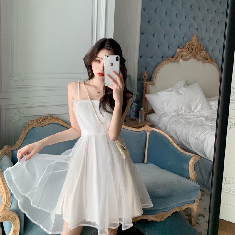 ORDER🎀Đầm 2 dây công chúa voan tơ xếp ly ngực| váy dự tiệc, đi chơi dạo phố