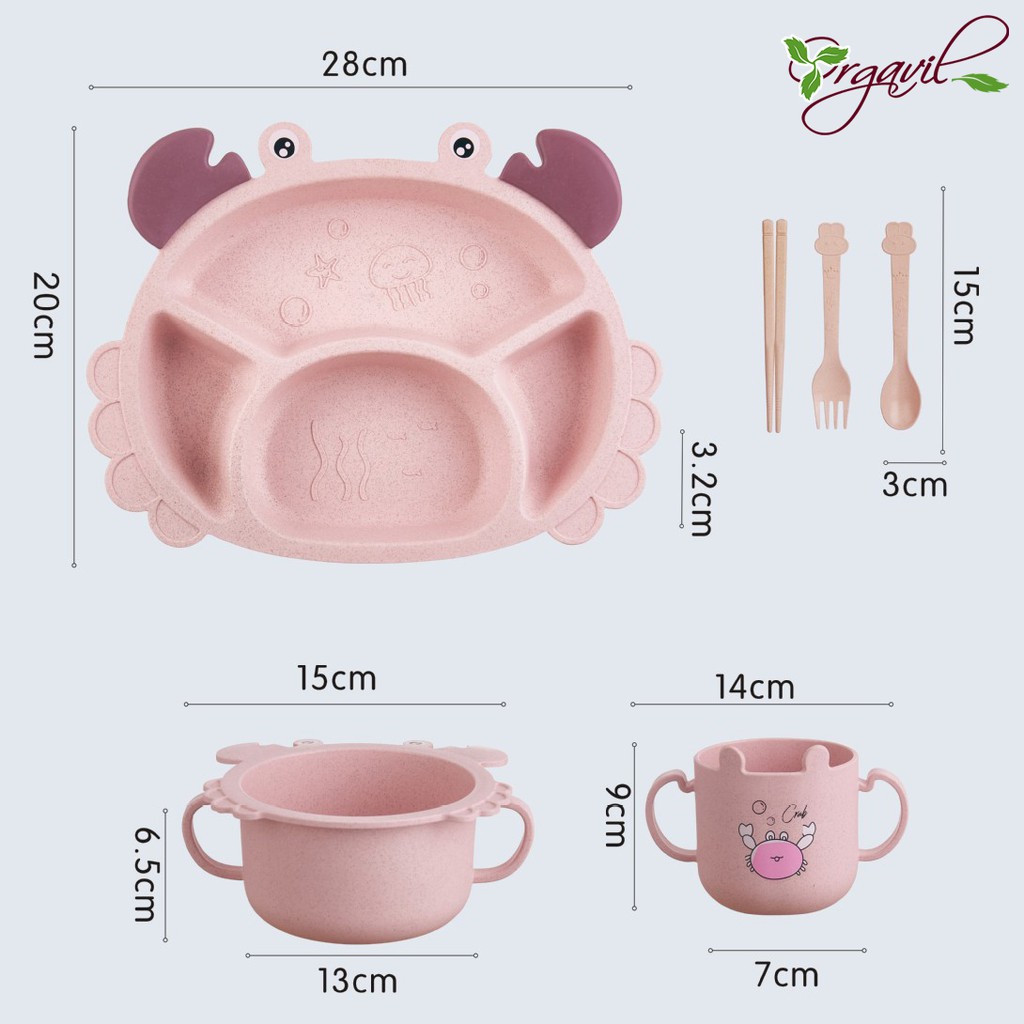 Bộ Khay Ăn Dặm Hình Cua 6 Chi Tiết khay,Bát,Cốc,Thìa,Đũa,Dĩa Cho Bé Chống Rơi Vỡ