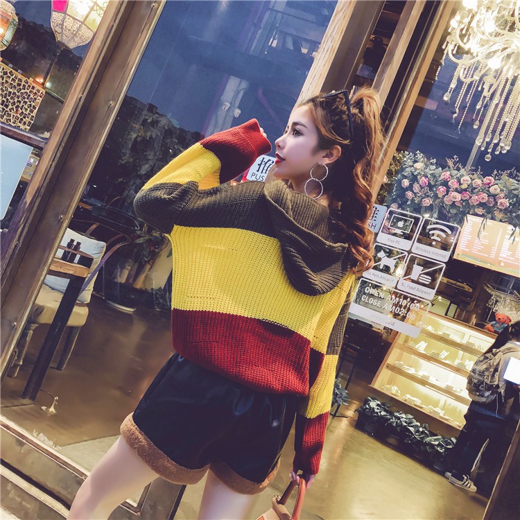 Áo len trùm đầu V- cổ + quần da PU quảng châu order | BigBuy360 - bigbuy360.vn