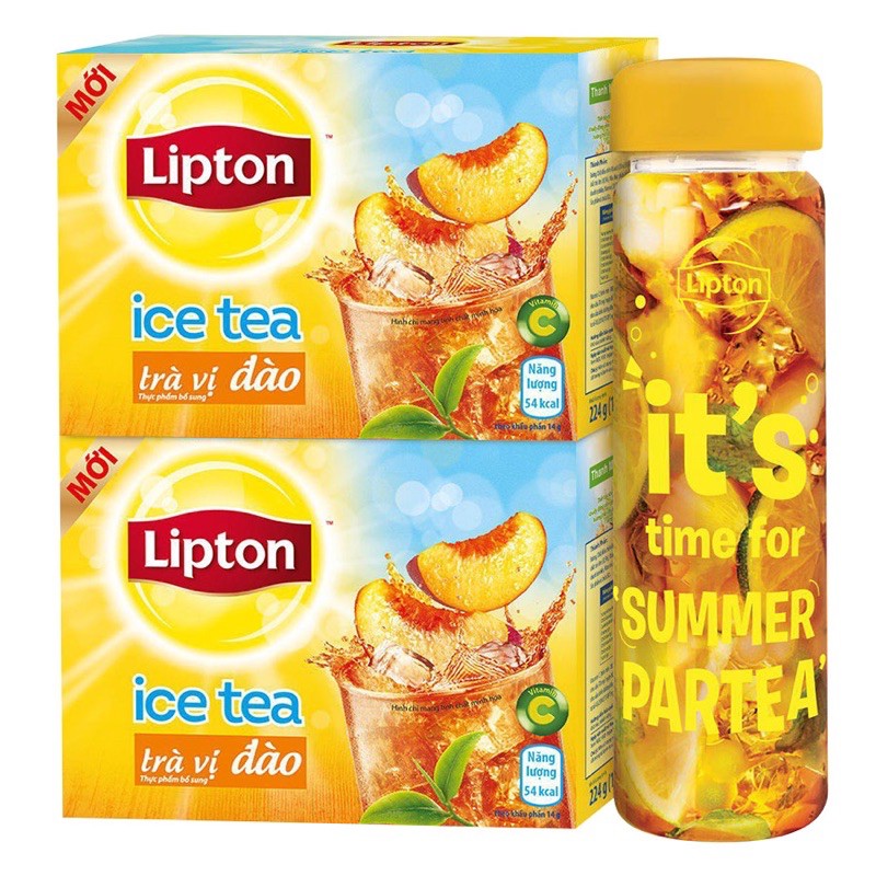 2 HỘP TRÀ LIPTON ICE TEA ĐÀO/ CHANH MẬT ONG TẶNG BÌNH THỦY TINH