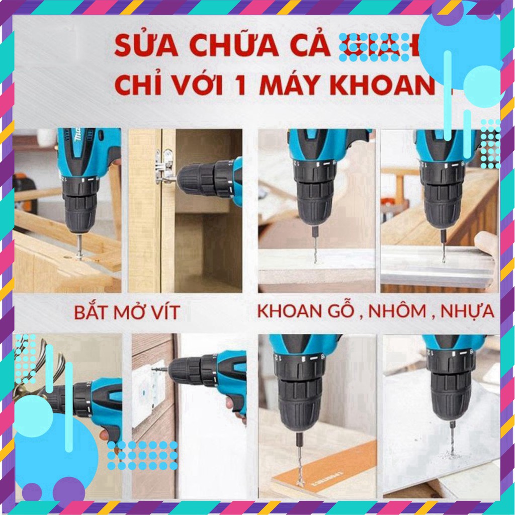 [Chính Hãng] Máy khoan pin makita 12V – KHOAN – BẮT VÍT – VẶN ỐC tặng kèm hộp 24 chi tiết . ]